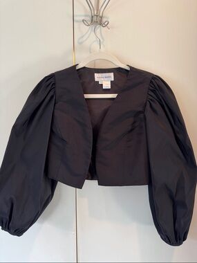 Alexa Maria Black Bonnie Silk Faille Cropped Puff-Sleeve Blazer / Bolero size 2